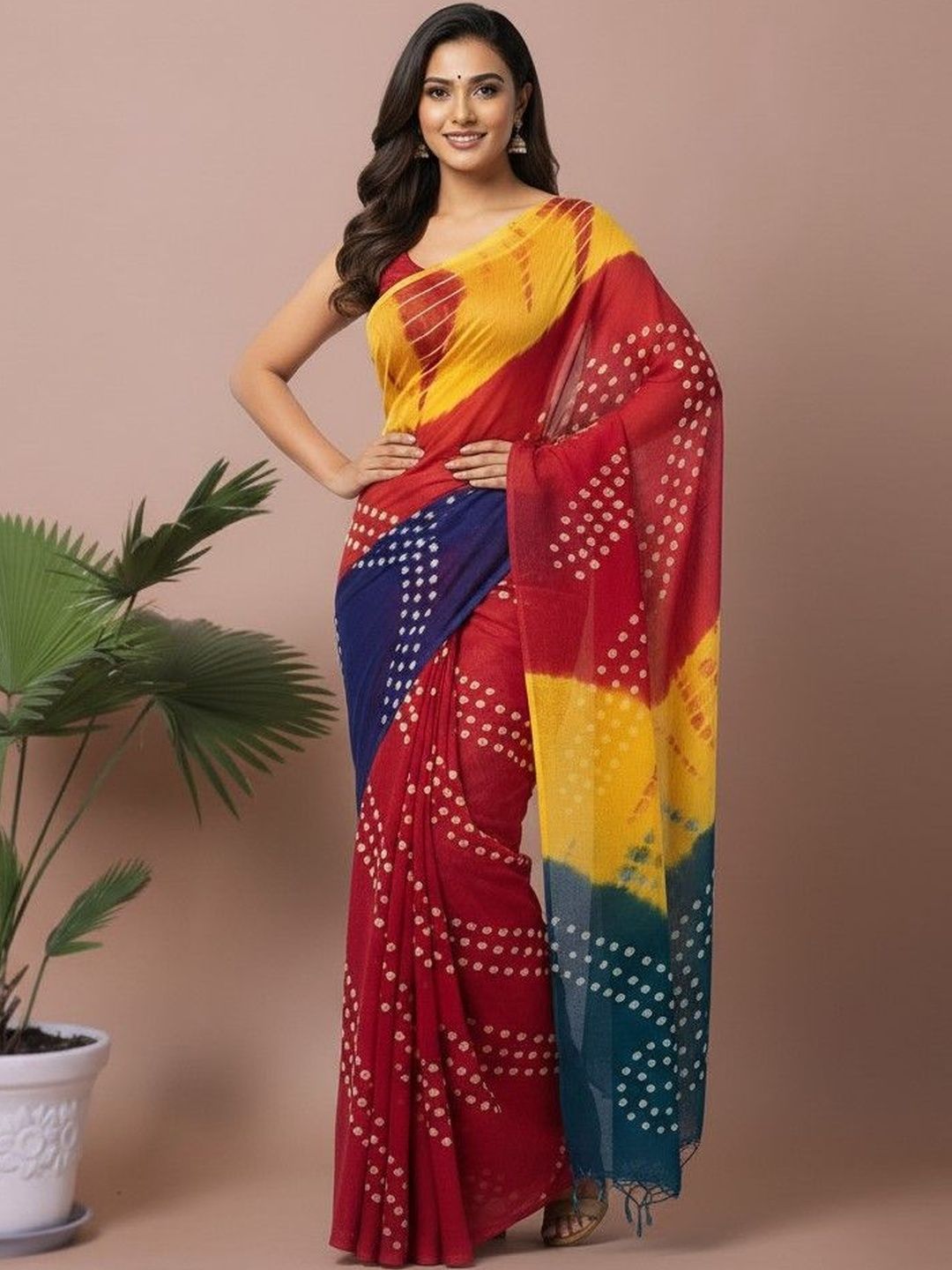 yashvi fab Bandhani Pure Cotton Handloom Bandhani Saree