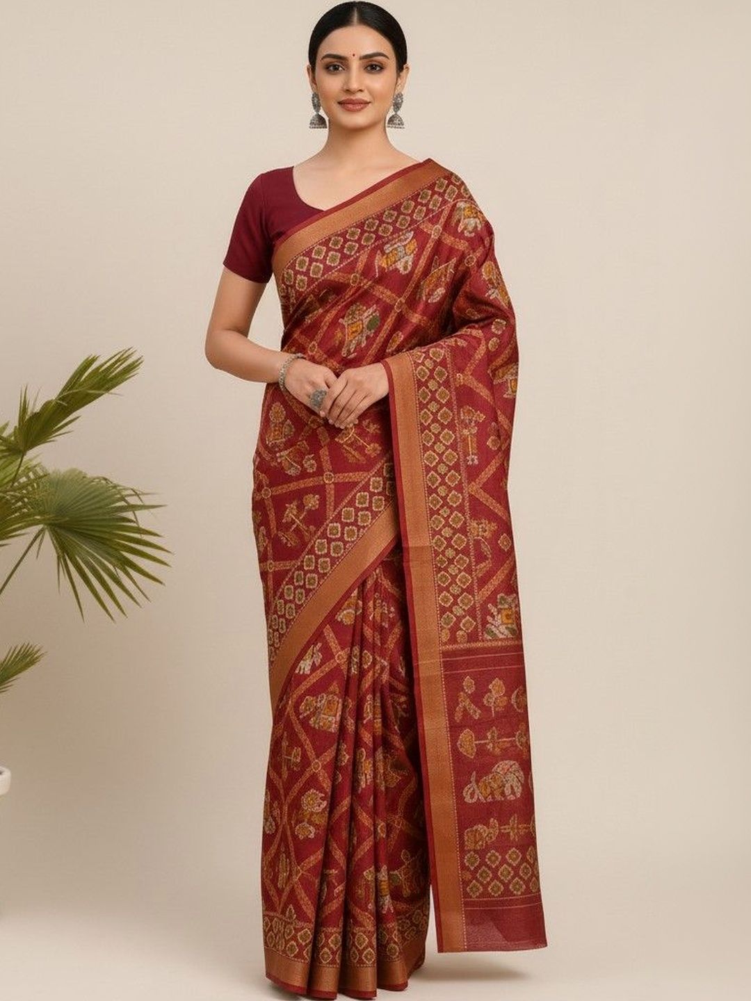 yashvi fab Ethnic Motifs Pure Cotton Handloom Patola Saree