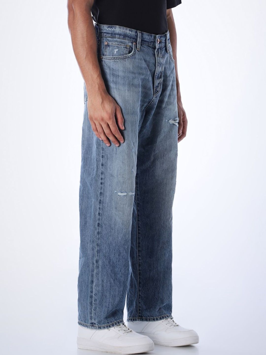 Wide Leg High-Rise Mildly Distressed Light Fade Jeans