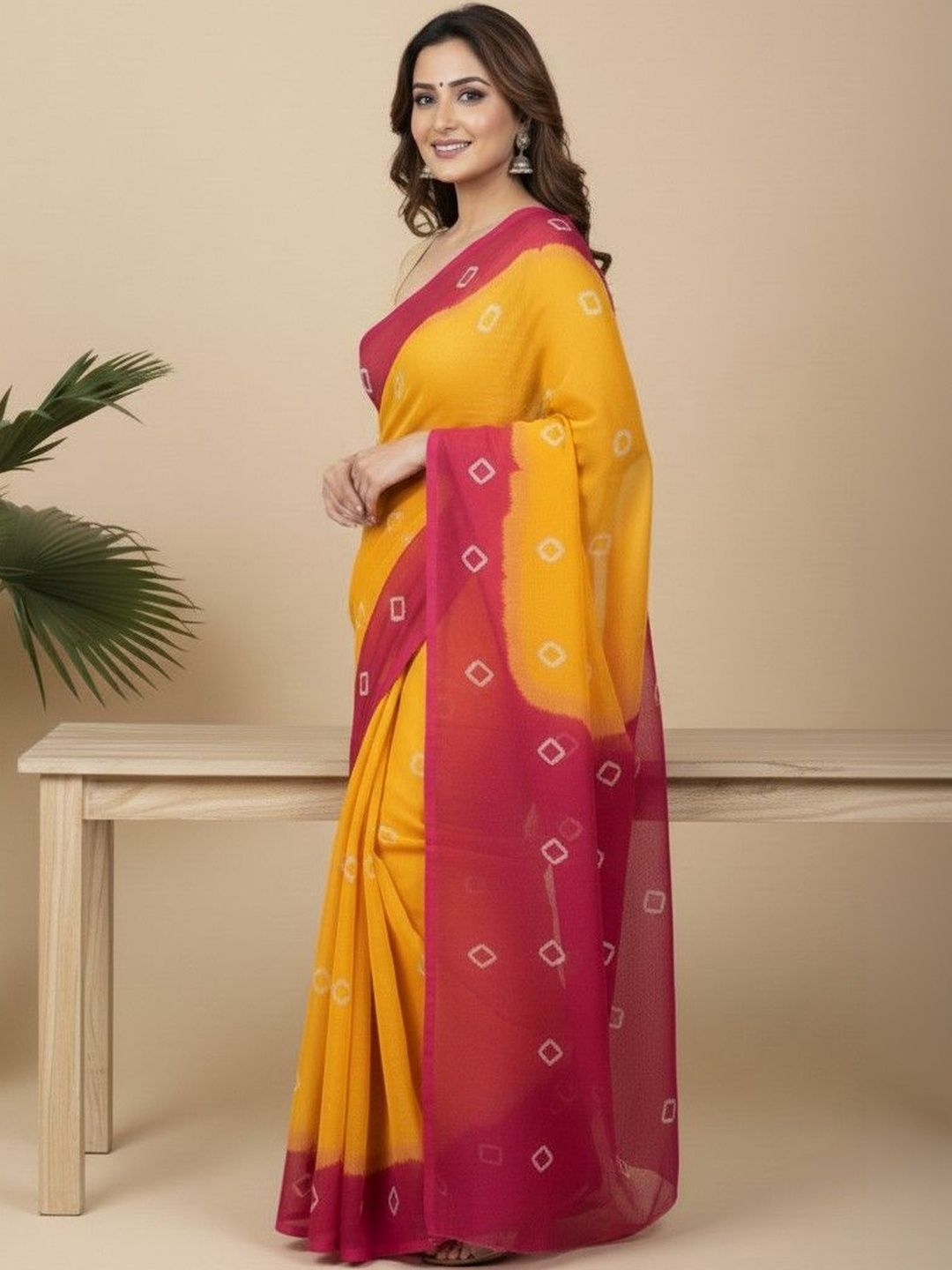 yashvi fab Bandhani Pure Cotton Handloom Bandhani Saree