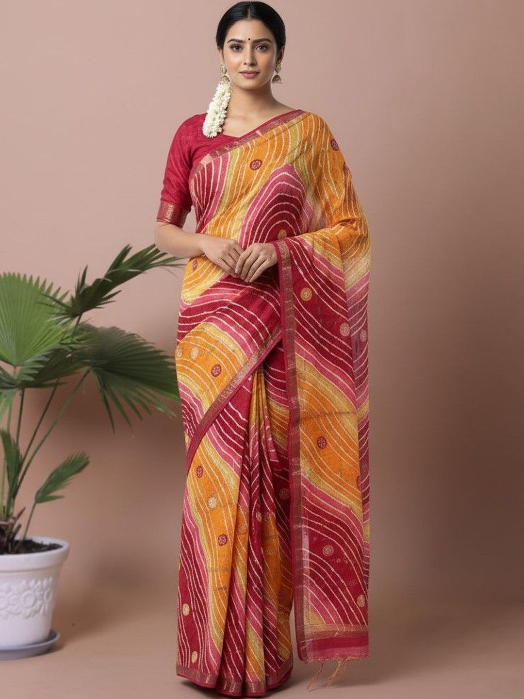 yashvi fab Leheriya Zari Pure Cotton Handloom Leheriya Saree