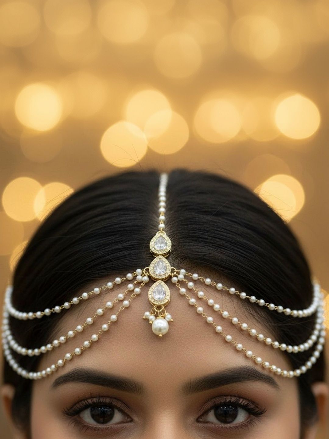 KYOOT JEWELS Gold-Plated Artificial Stones and Beads Studded Sheeshphool Head Jewellery