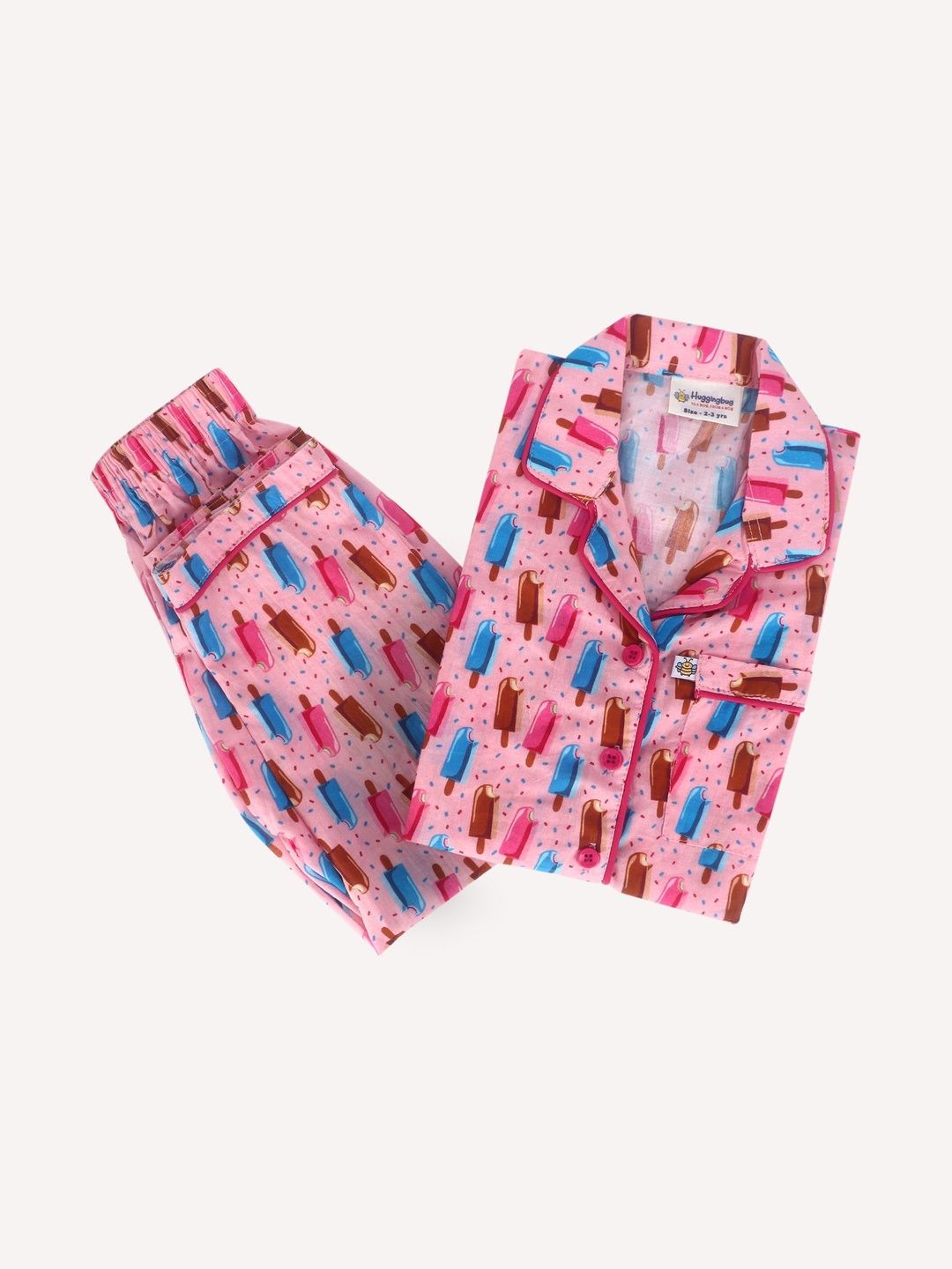 Huggingbug Unisex Kids Printed Pure Cotton Shirt With Pyjamas