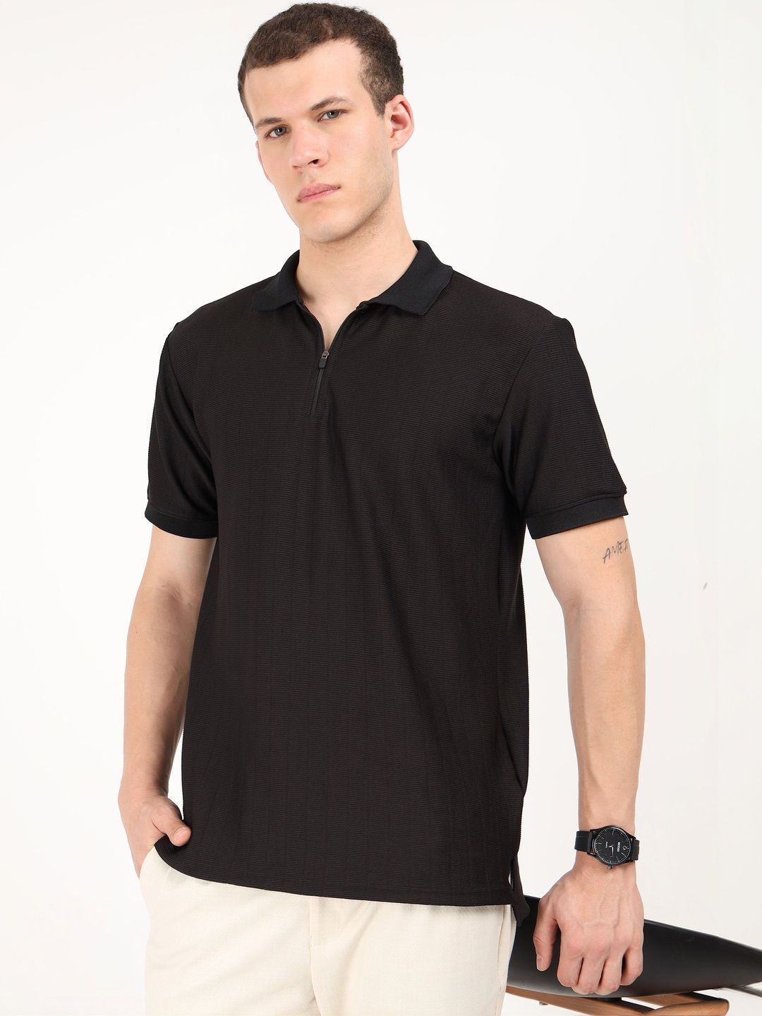 THE BEETEL HOUSE THE BEETEL HOUSE Men Textured Polo Collar T-shirt