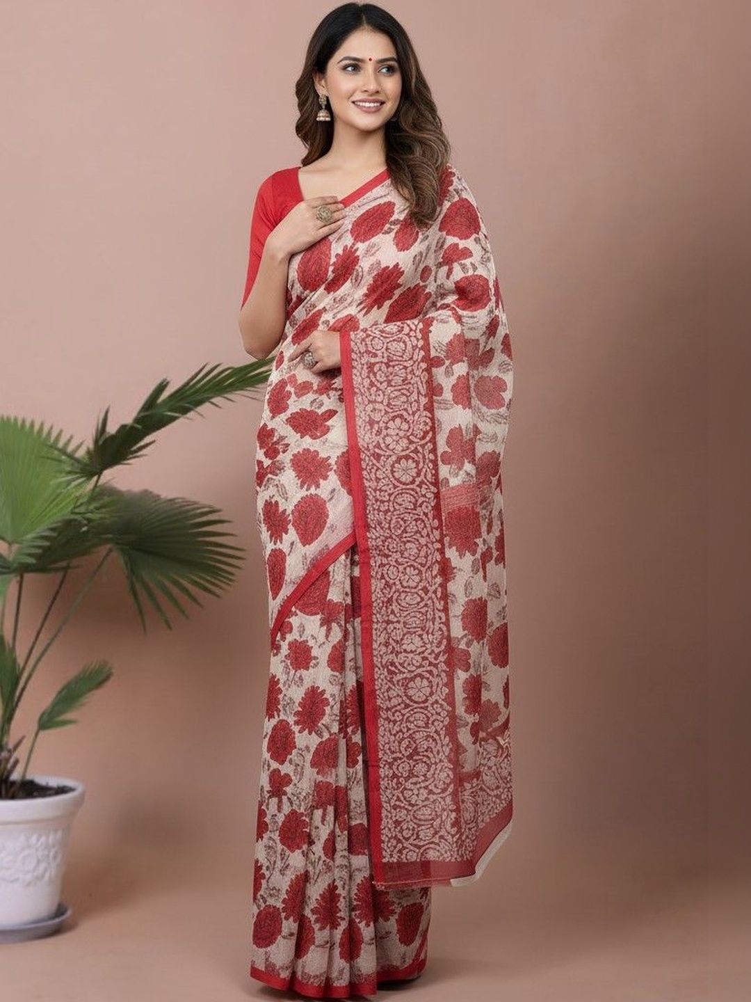 yashvi fab Floral Pure Cotton Block Print Saree