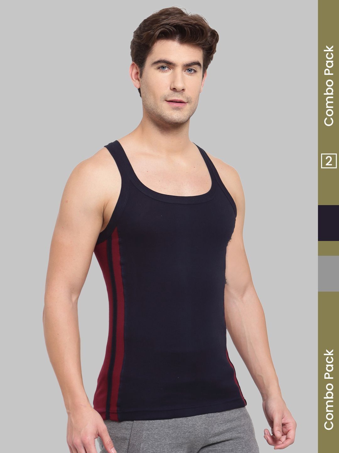 MACHO Pack Of 2 Assorted Super Combed  Cotton Gym Vests