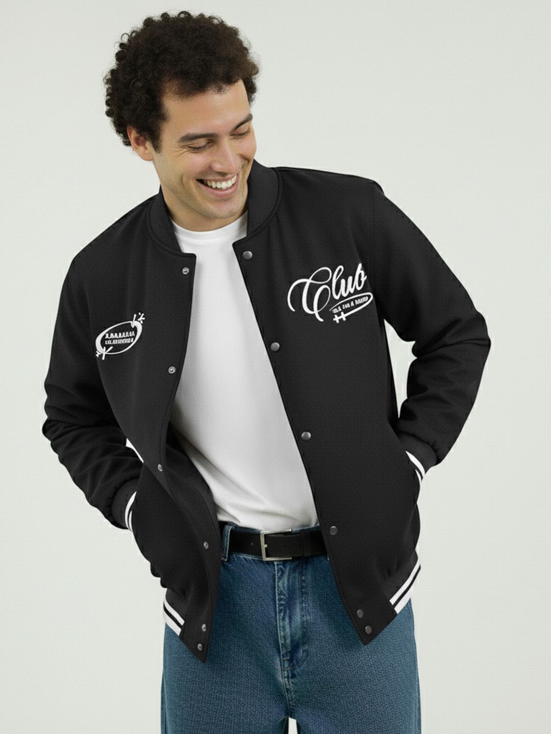 Mast & Harbour Suede Finish Embroidered Varsity Jacket