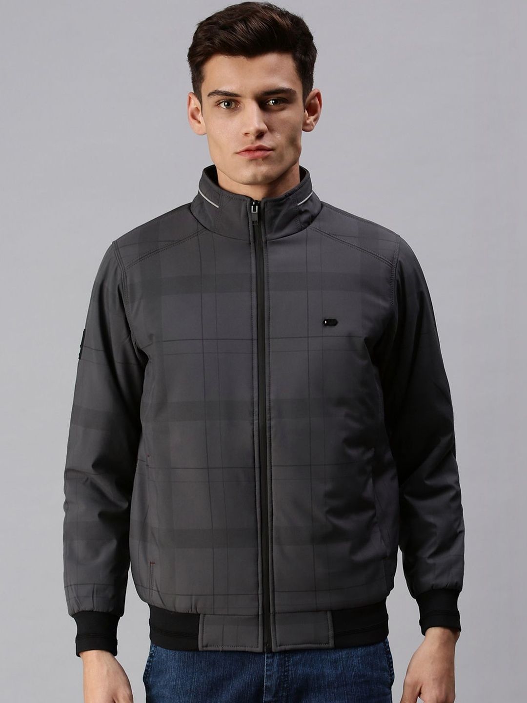 SHOWOFFFF Men Checked Lightweight Bomber Jacket