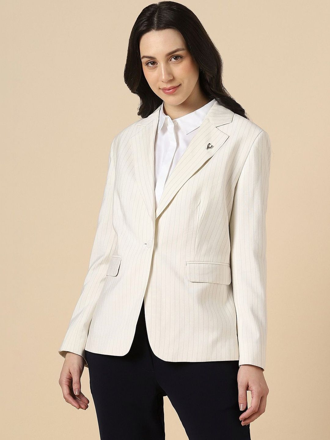 Allen Solly Woman Striped Single-Breasted Blazer