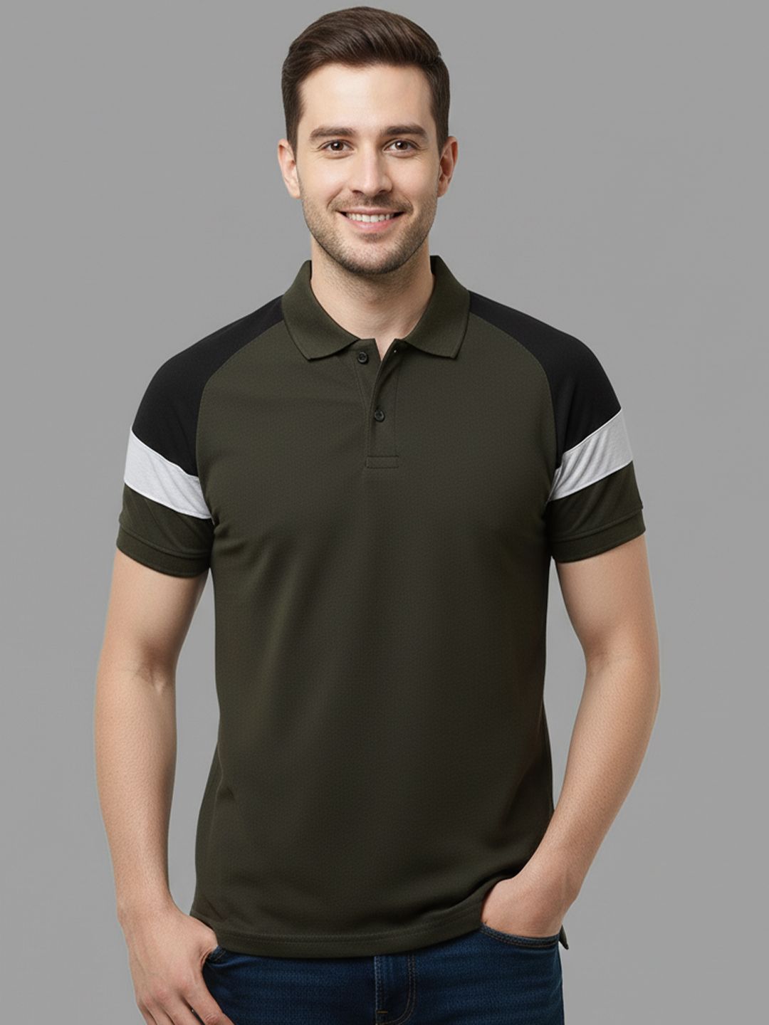 Leotude Polo Collar Raglan Sleeves Casual T-shirt