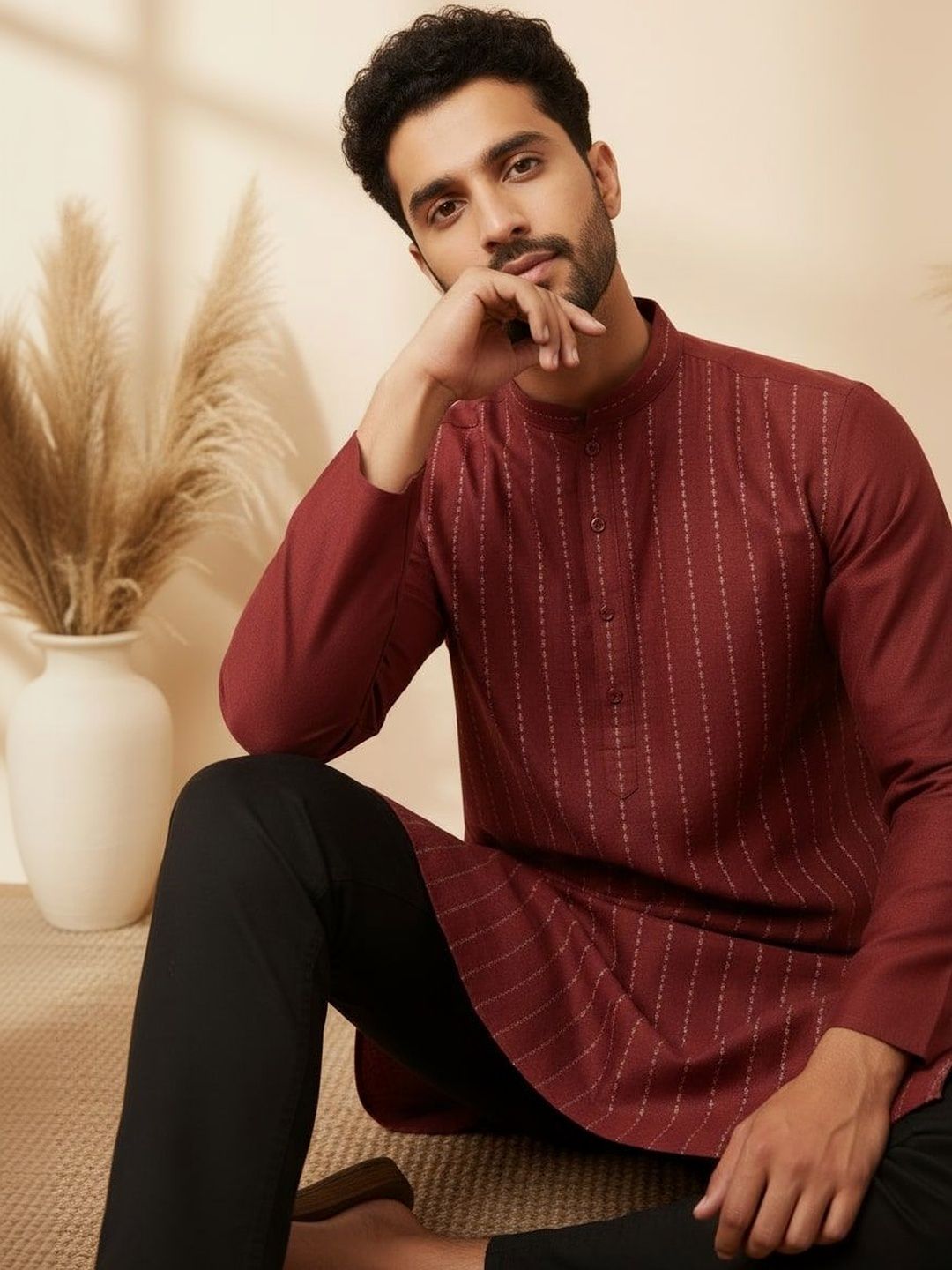 House of Pataudi Embroidered Mirror Work Straight Kurta
