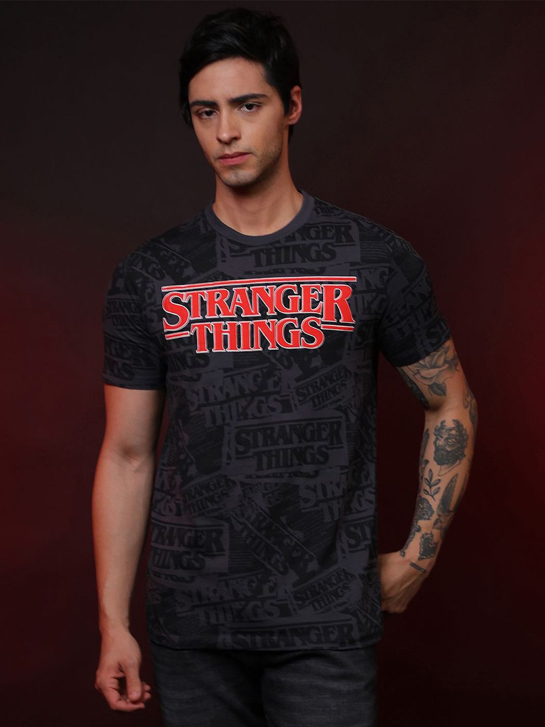 Free Authority Stranger Things Printed Pure Cotton Round Neck T-Shirt