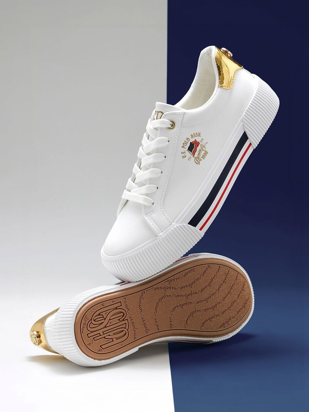 Women Colourblocked PU Sneakers U.S. Polo Assn. Women Lizzie 3.0 Off White Chunky Sneaker Shoes