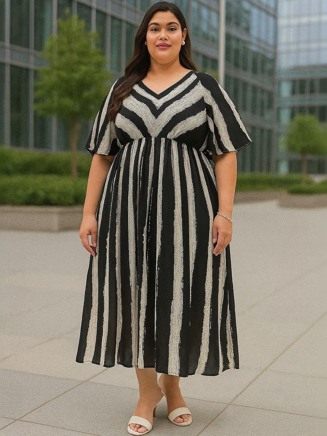 navy blue dress for baby girl Limited Collection Women's Plus Size Black Sun Bow Tie Front Midi Dress Size 16 main image 0