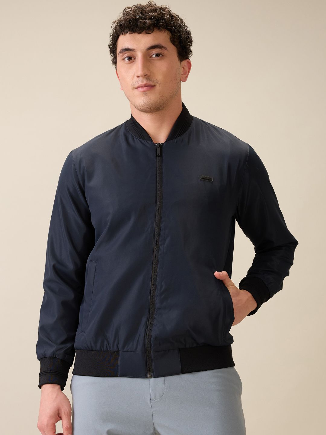 ColorPlus Mandarin Collar Bomber Jacket