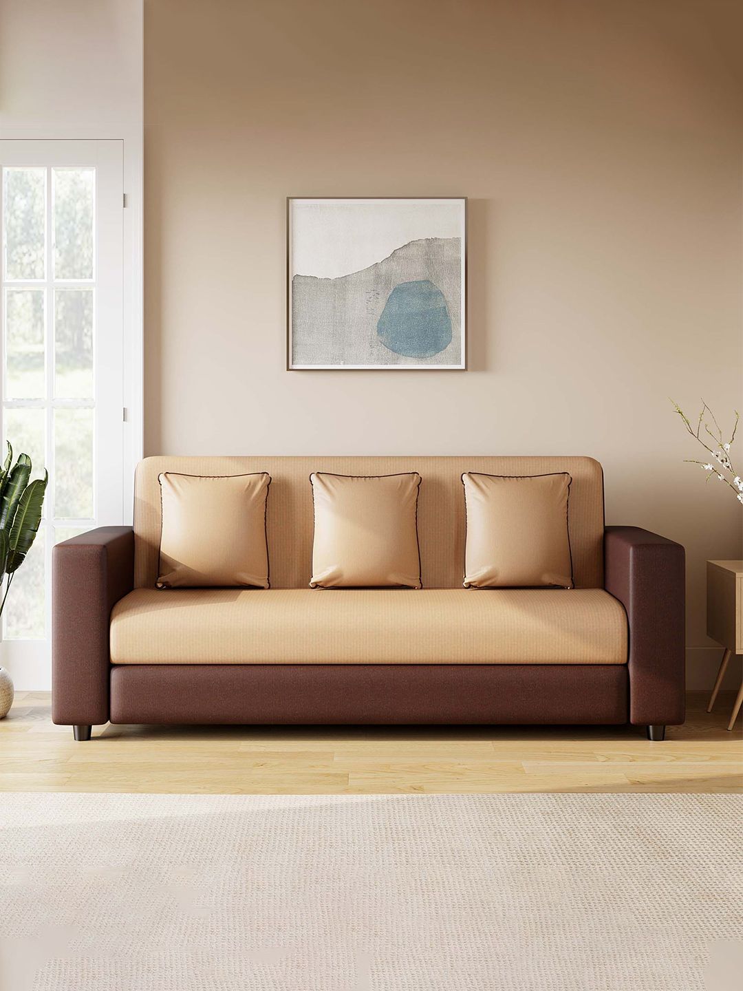 Westido Westido Brown UrbanHaven Wooden 3-Seater Sofa