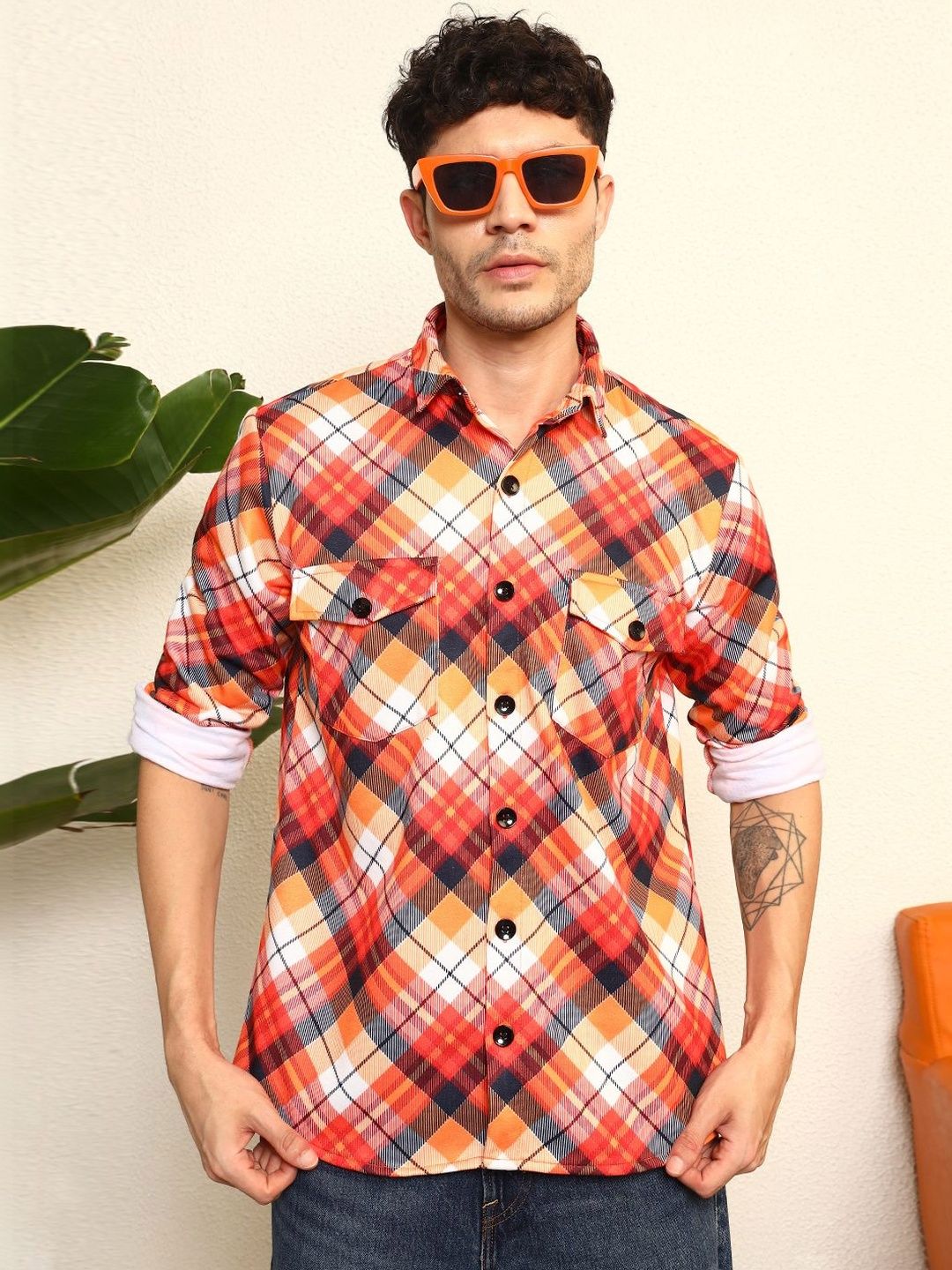BAESD Men Checked Fleece Woven Jacket