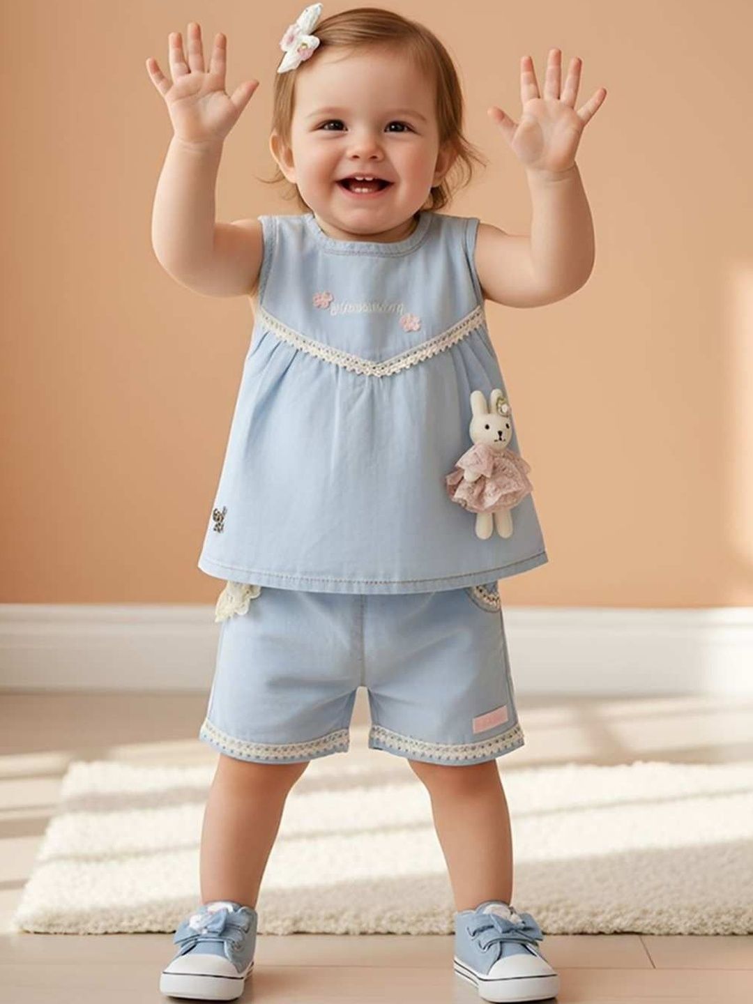 Babys Day Girls Embellished Top with Shorts