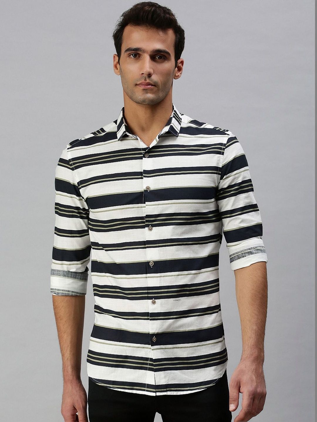 SHOWOFFFF Men Comfort Slim Fit Multi Stripes Striped Casual Shirt