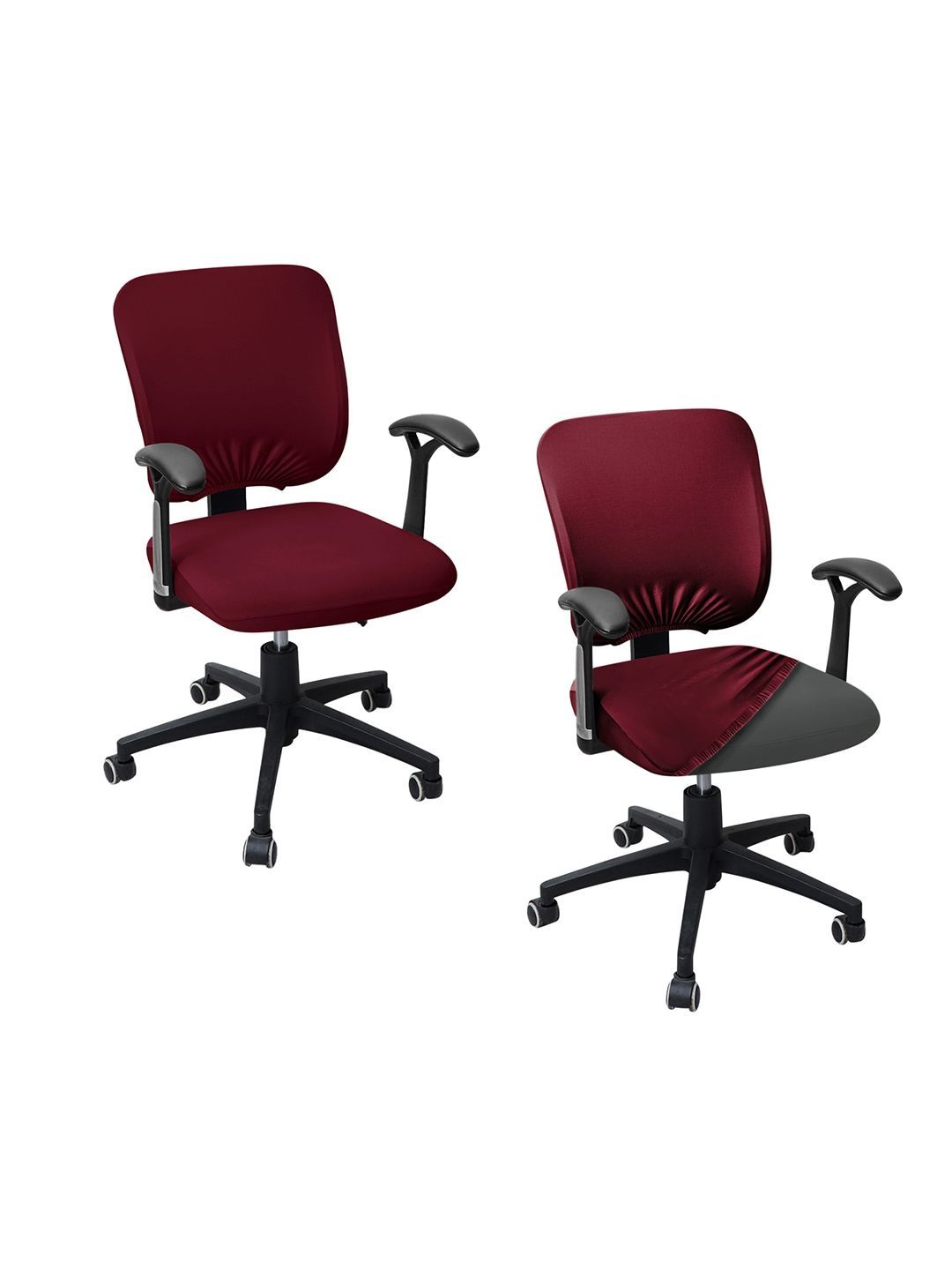 HOKIPO Pack of 2 Burgundy Textured 170 GSM Stretchable Task Chair Cover