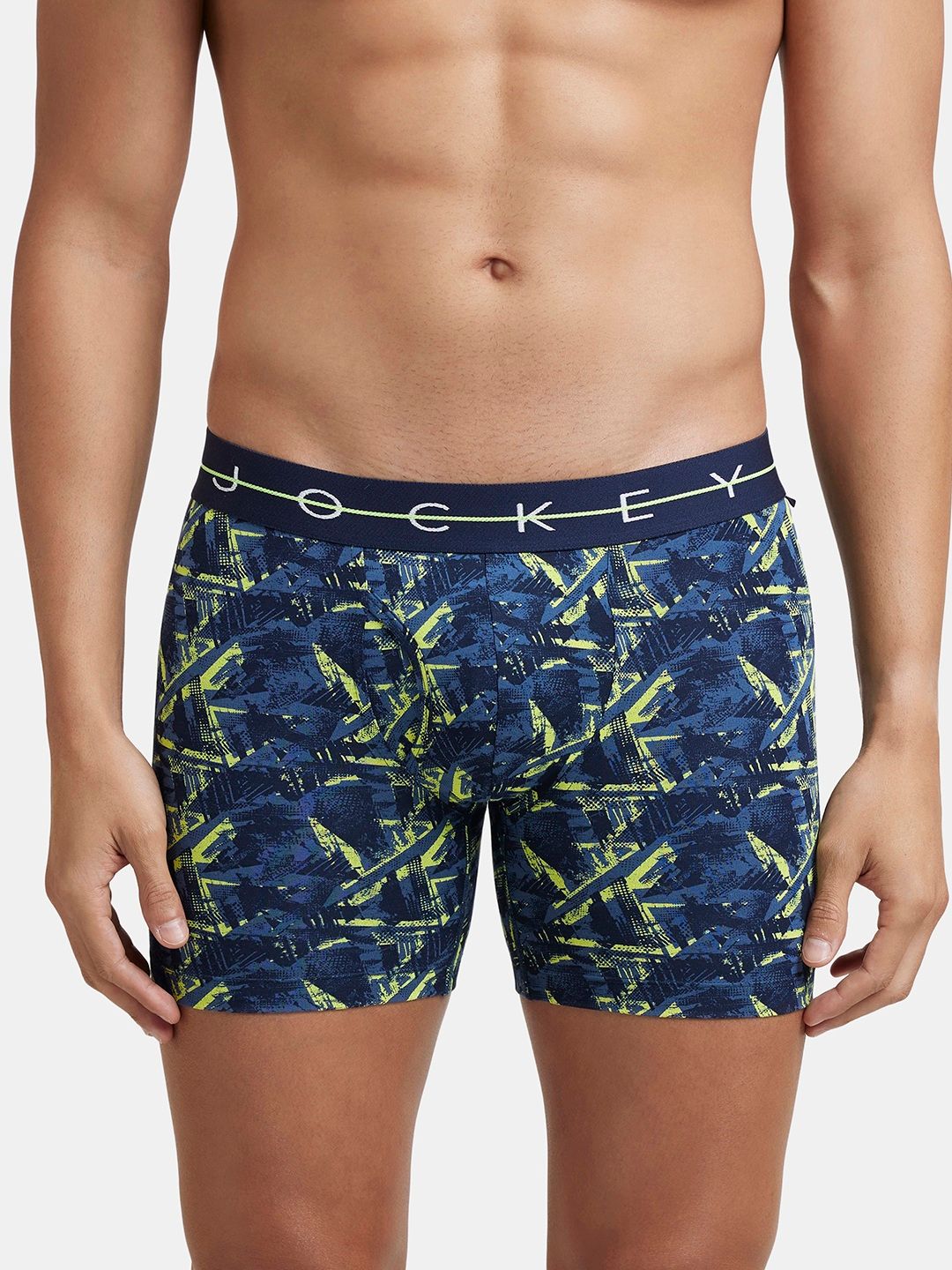 Jockey Men's Navy Super Combed Cotton Elastane Stretch Printed Trunk