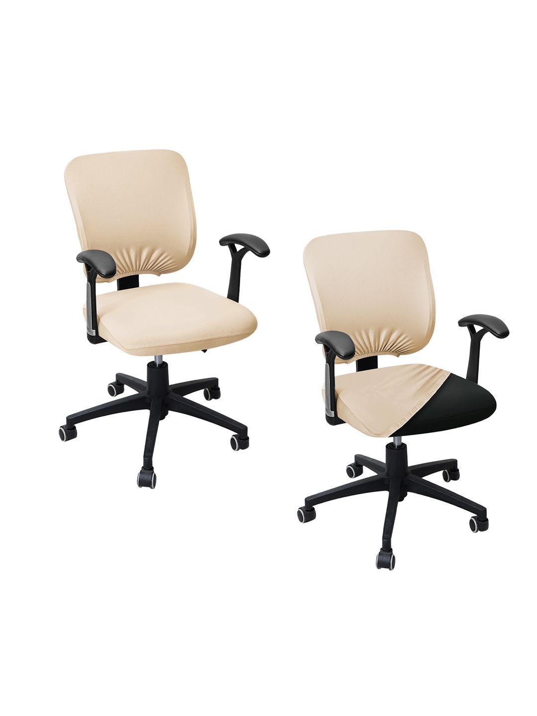 HOKIPO Pack of 2 Beige Textured 140 GSM Stretchable Task Chair Cover