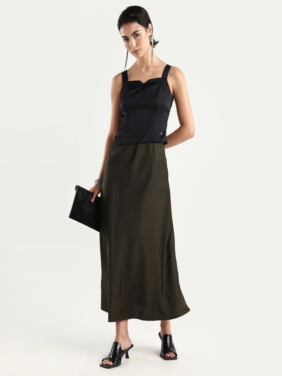 RAREISM Women Olive Plain A-Line Fit Skirt