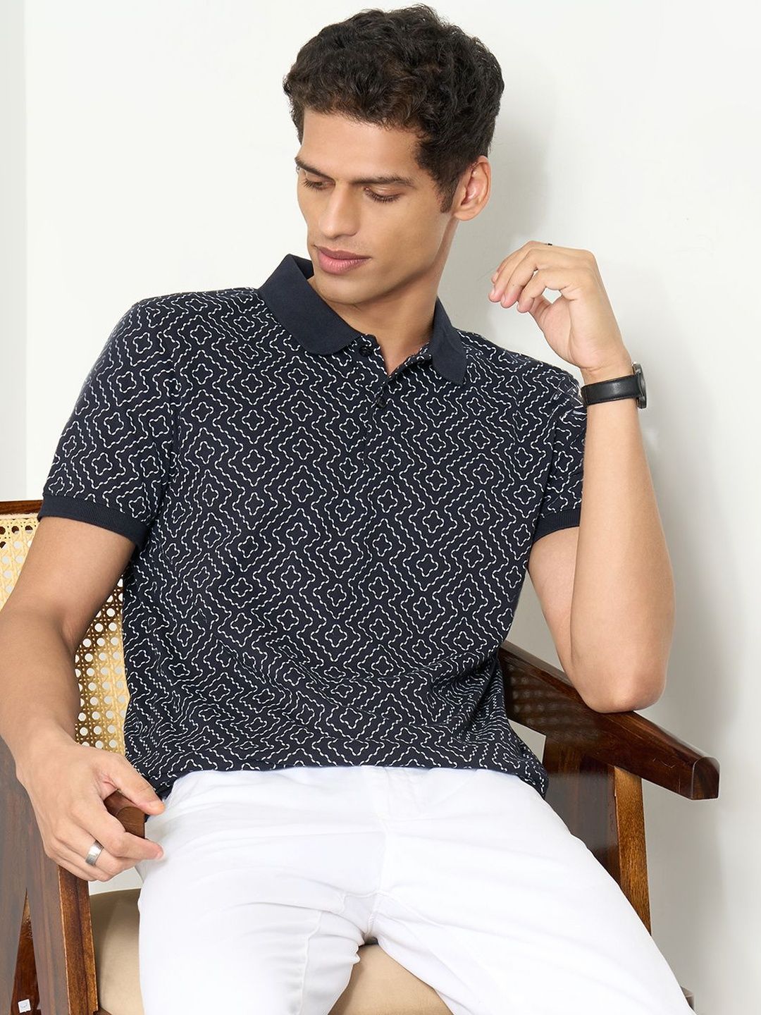 Peregrine by Pantaloons Men Printed Polo Collar Slim Fit T-shirt
