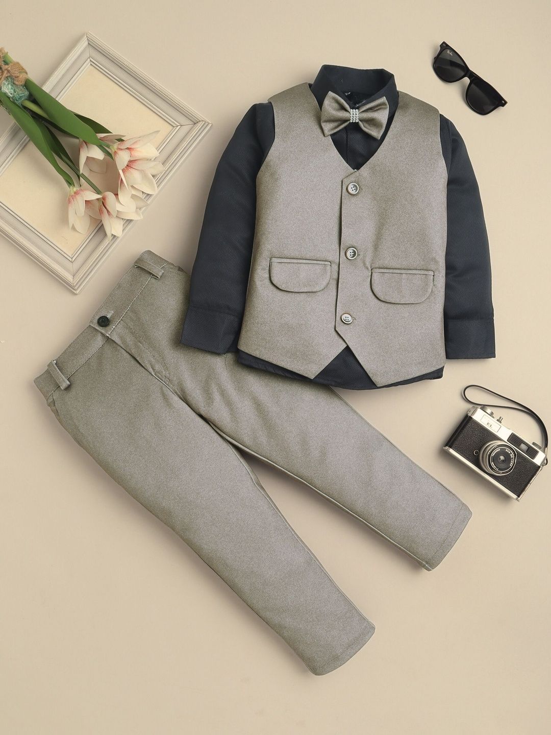 Sangria Boys Regular Fit Single Breasted  3 Piece  Suit With Bow