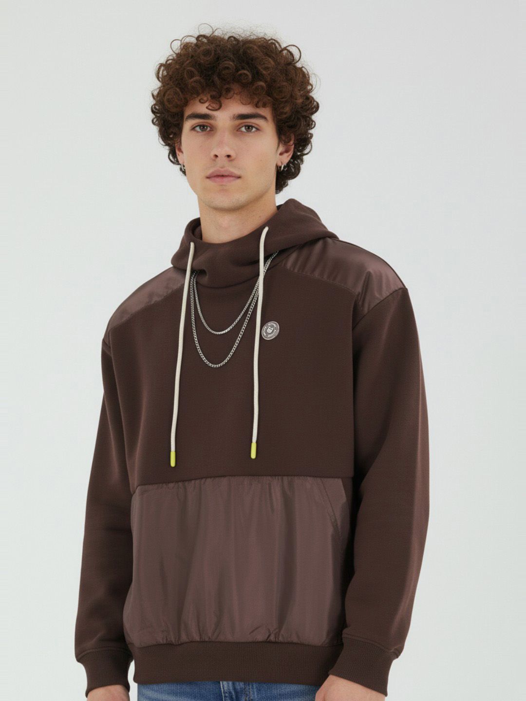 glitchez Solid Brand Logo Applique Detail Hooded Fleece Pullover