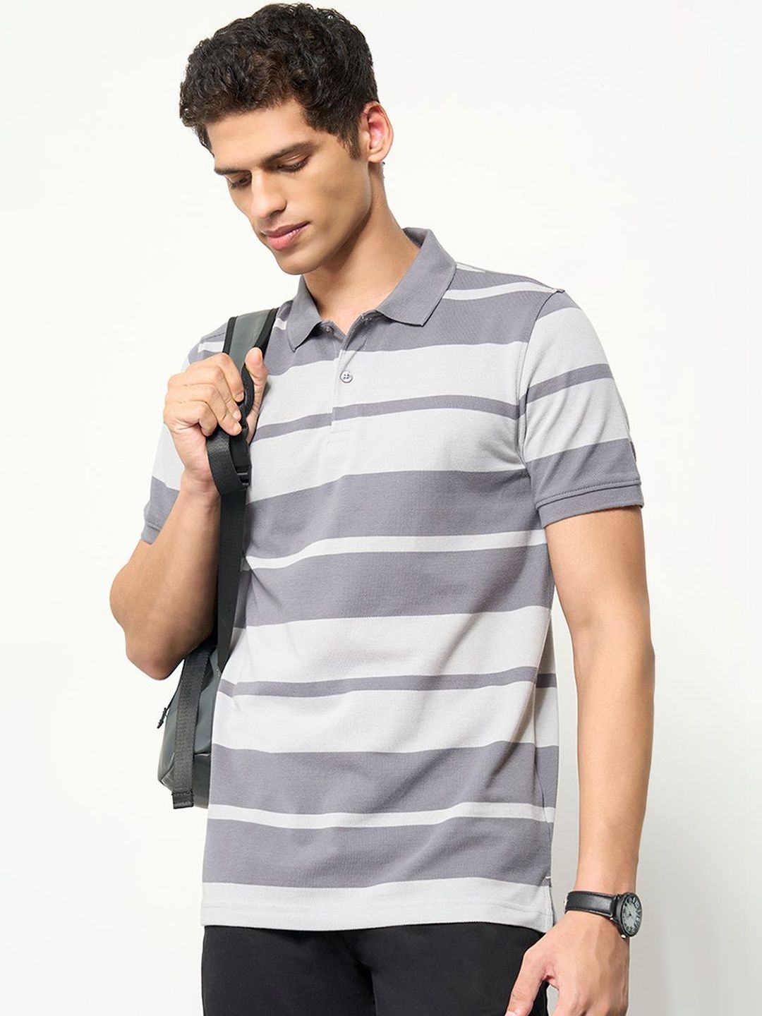Peregrine by Pantaloons Men Striped Polo Collar Slim Fit T-shirt