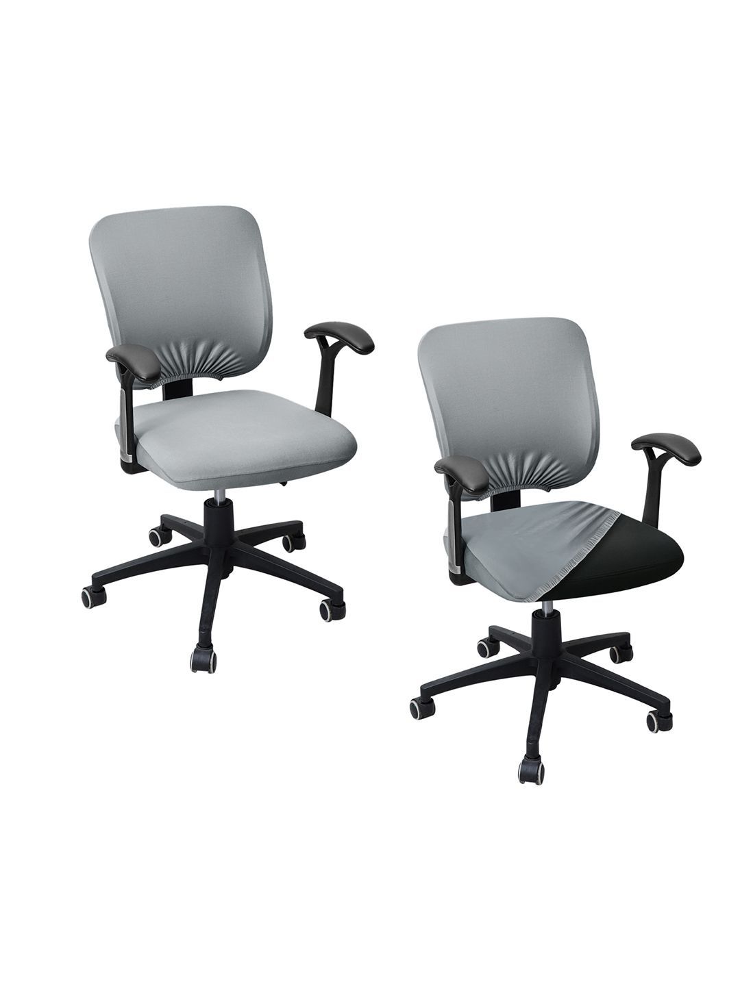 HOKIPO Pack of 2 Grey Textured 140 GSM Stretchable Task Chair Cover