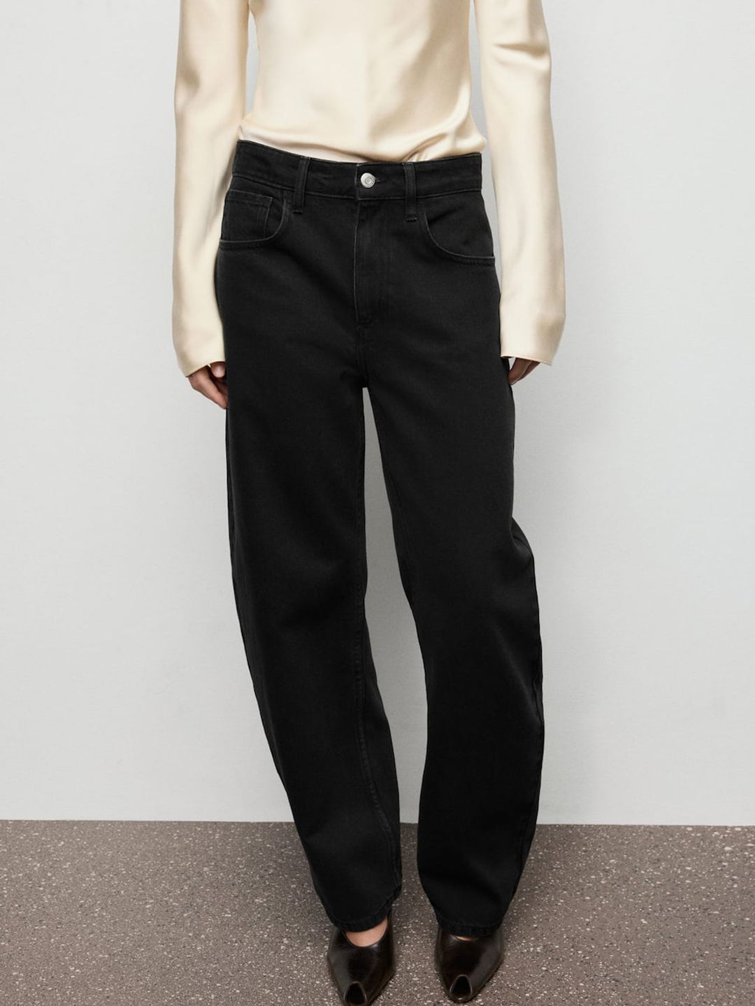 High-Rise Pure Cotton Barrel Fit Jeans