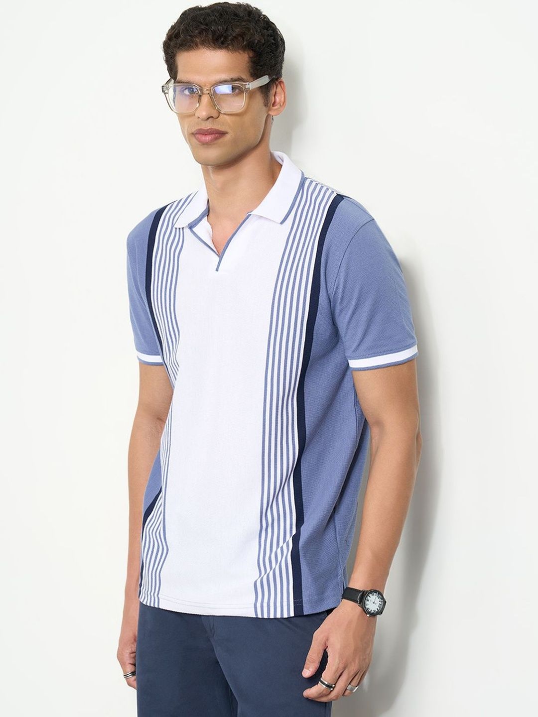 Peregrine by Pantaloons Men Striped Polo Collar T-shirt