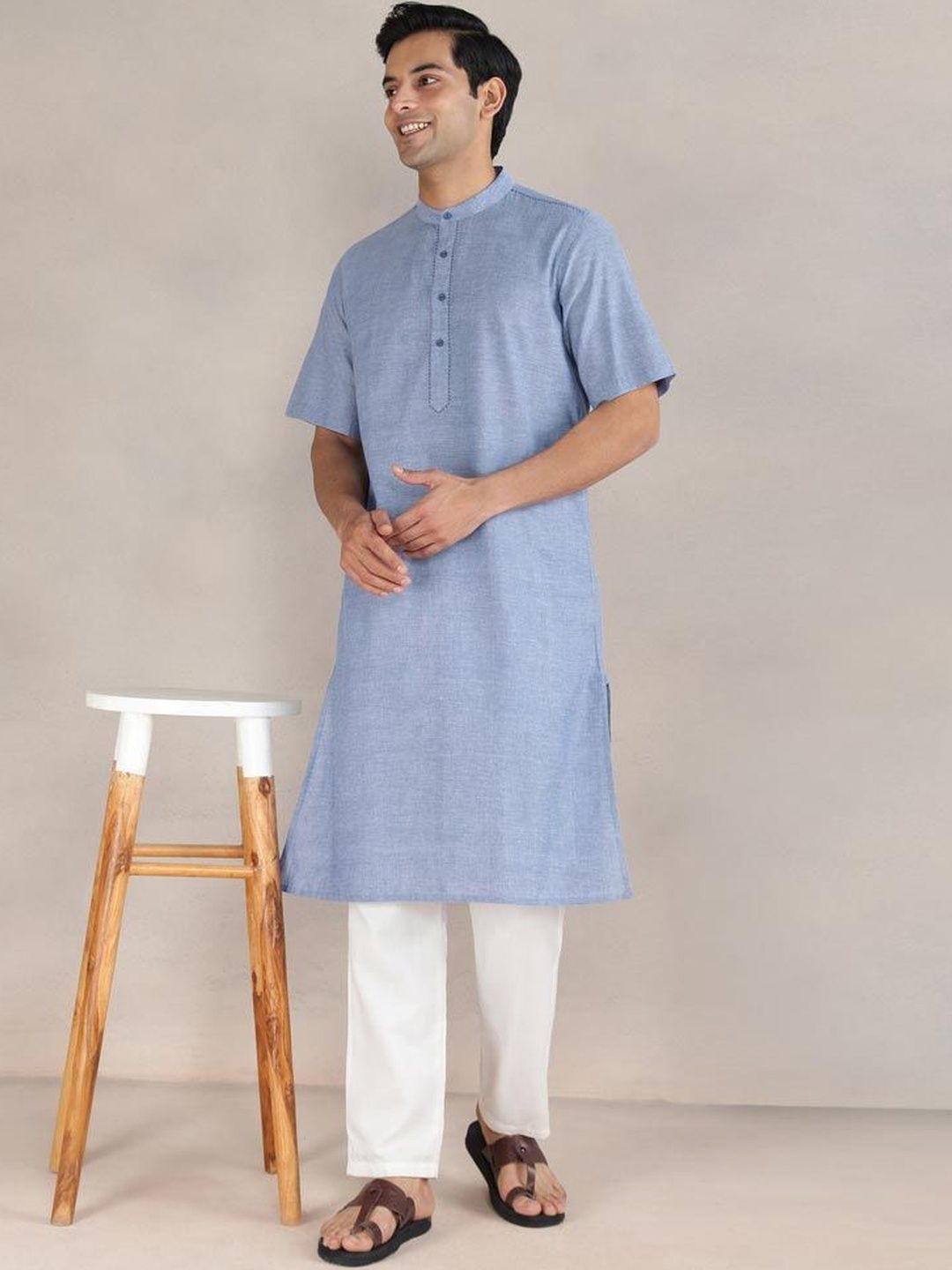 Fabindia Men Geometric Cold-Shoulder Sleeves Republic Day Republic Day Kurta