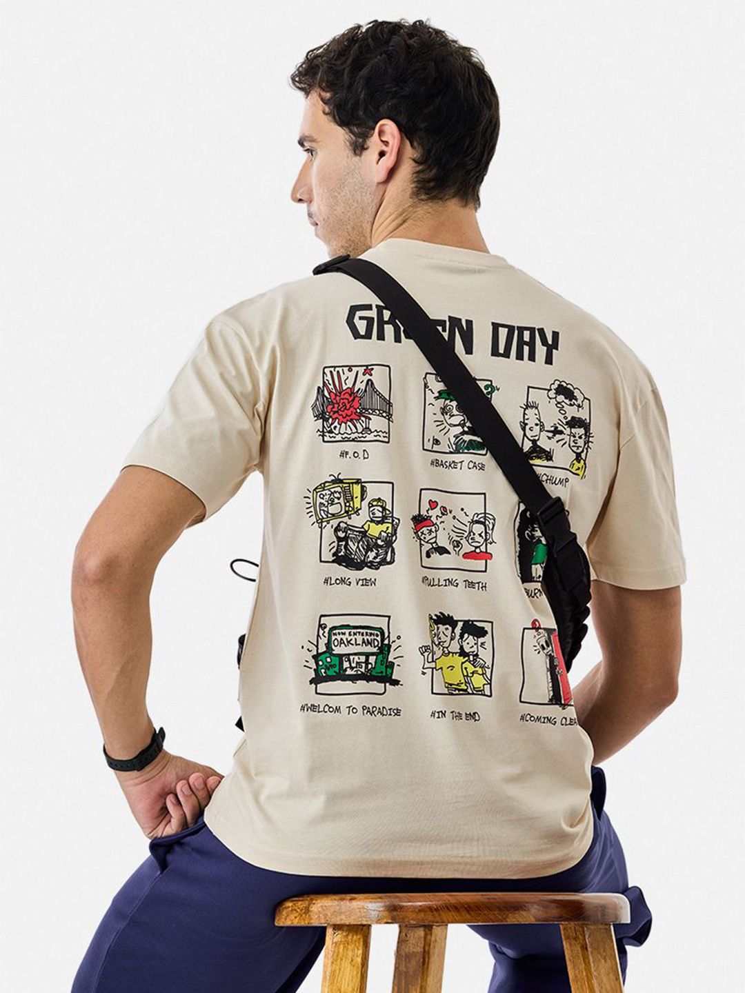 Snitch Men Printed Drop-Shoulder Sleeves T-shirt