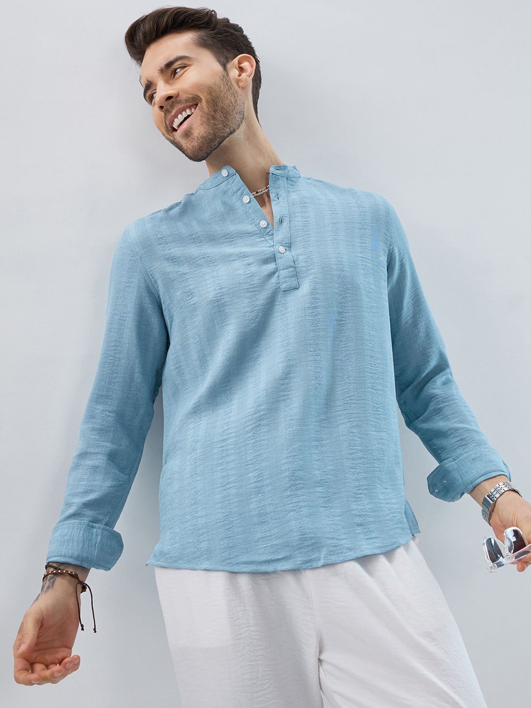 VASTRADO Men Striped Thread Work Kurta