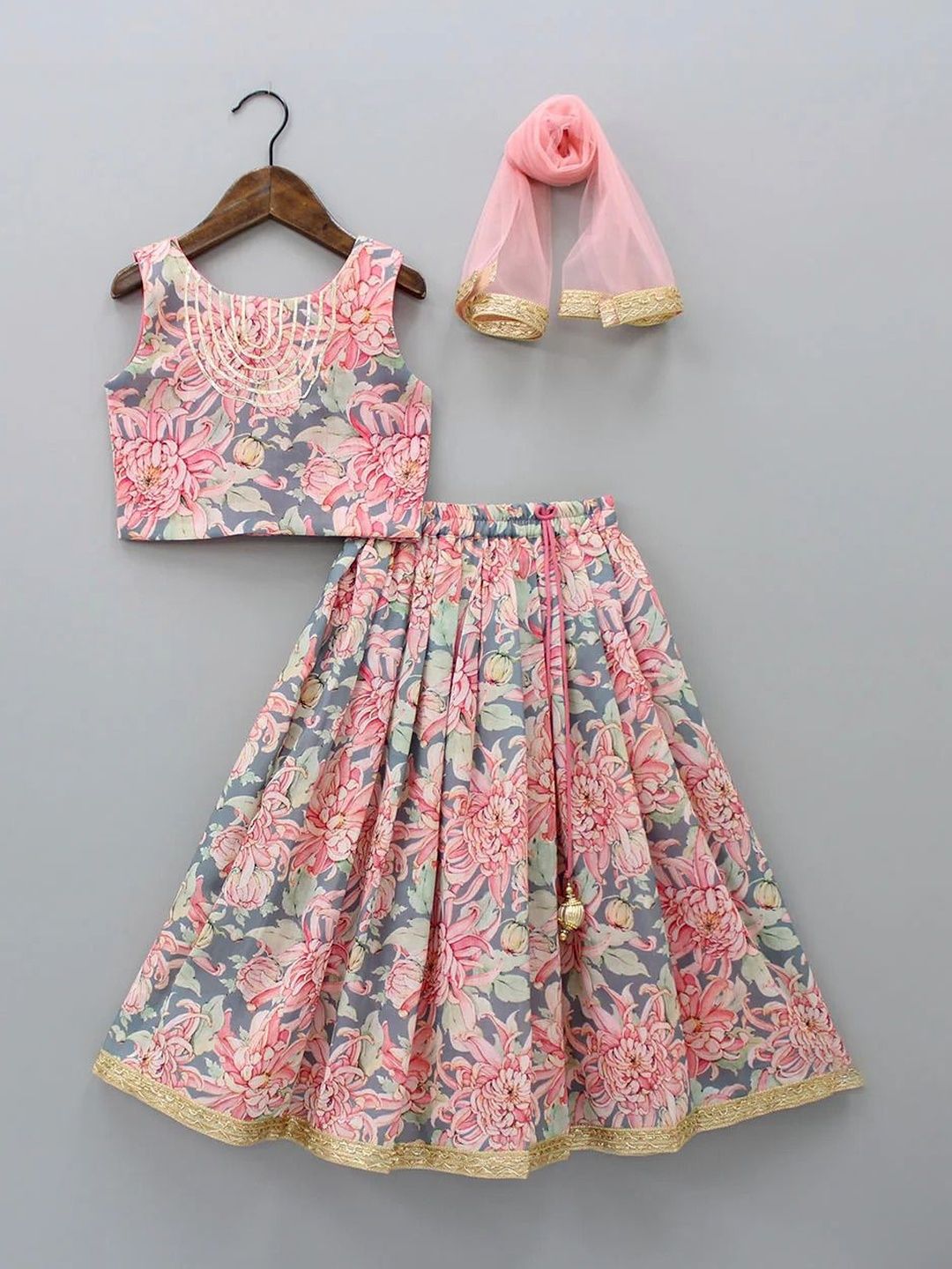 YK Girls Printed Thread Work Ready to Wear Lehenga & Blouse With Dupatta