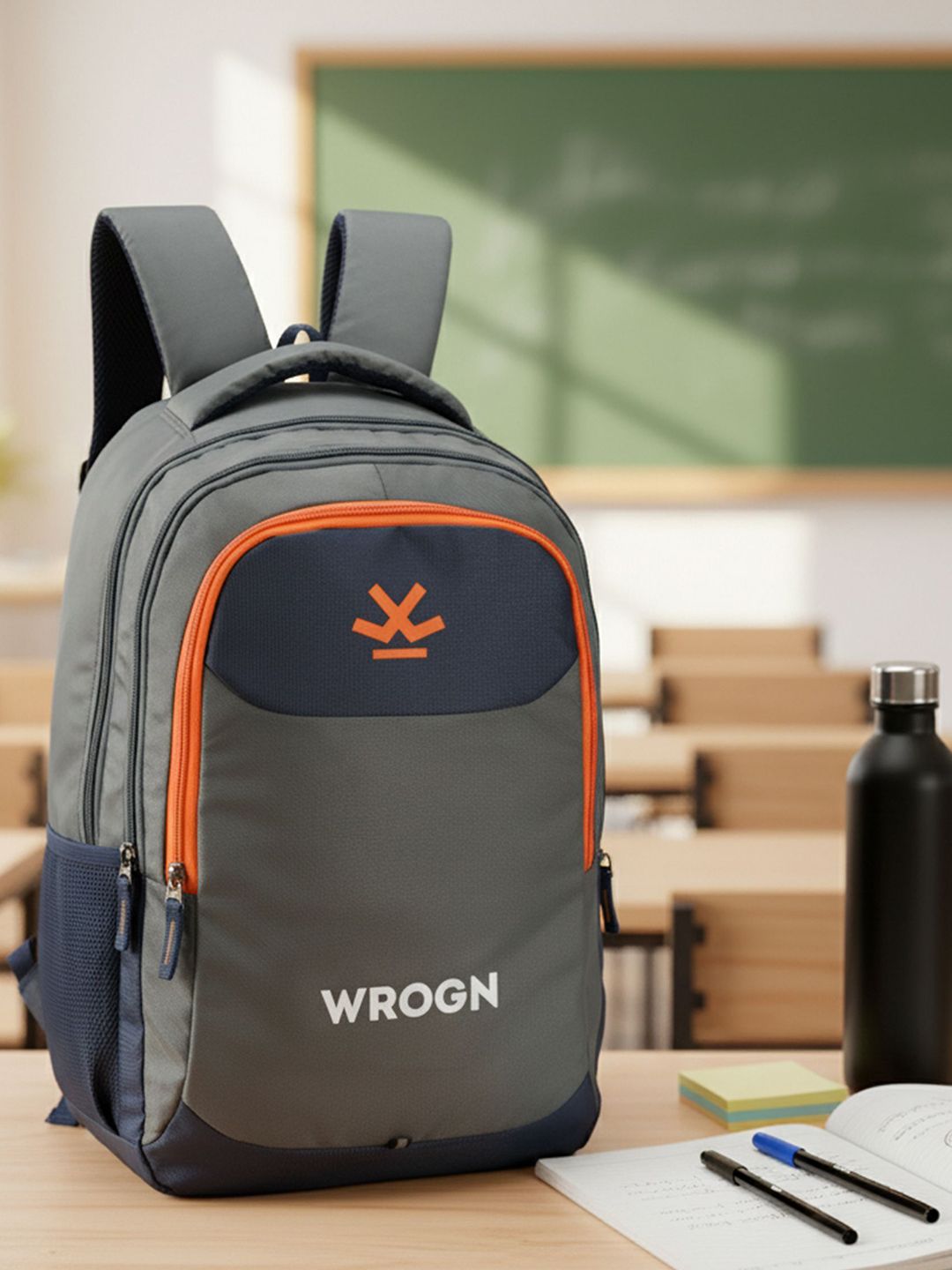 WROGN Unisex Brand Logo Backpack with Compression Straps
