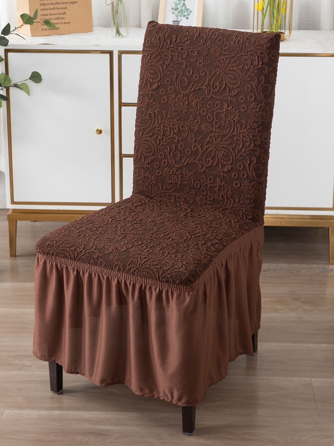 HOKIPO Brown Textured  Stretchable Dining Table Chair Cover