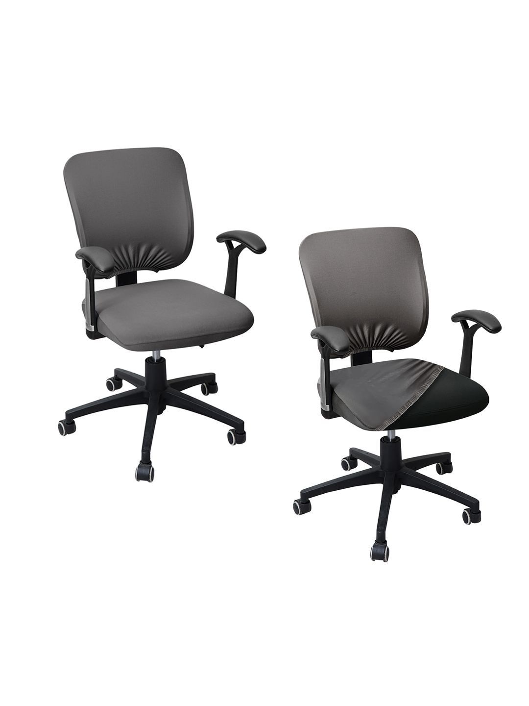 HOKIPO Pack of 2 Grey Textured 170 GSM Stretchable Task Chair Cover