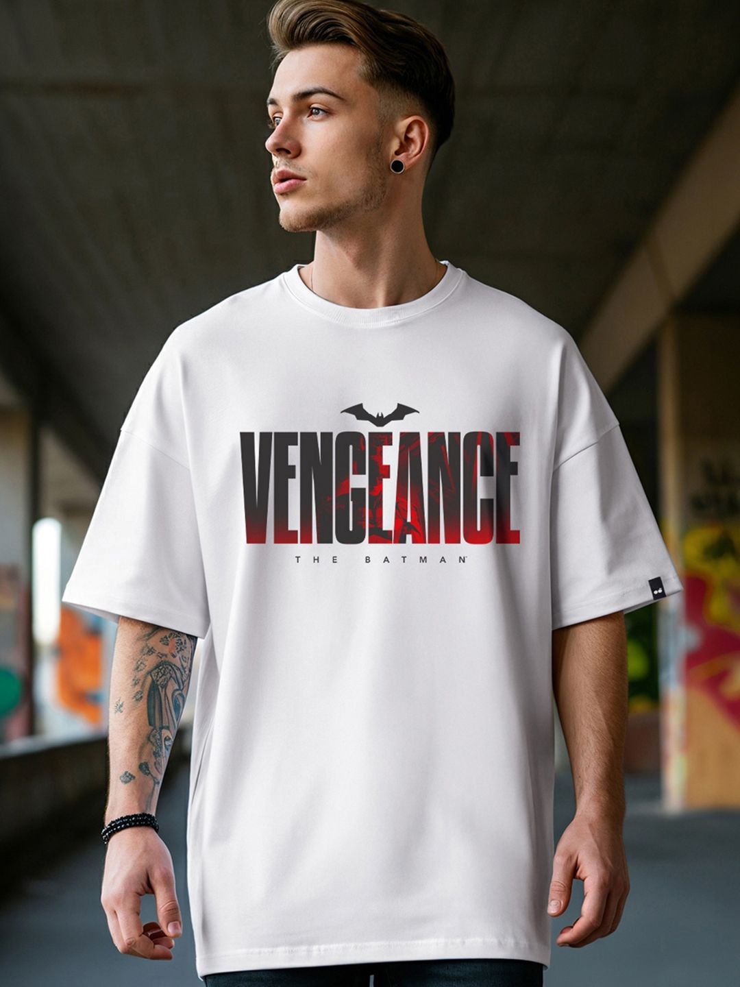 Bewakoof Men White Typography Printed Oversized T-shirt