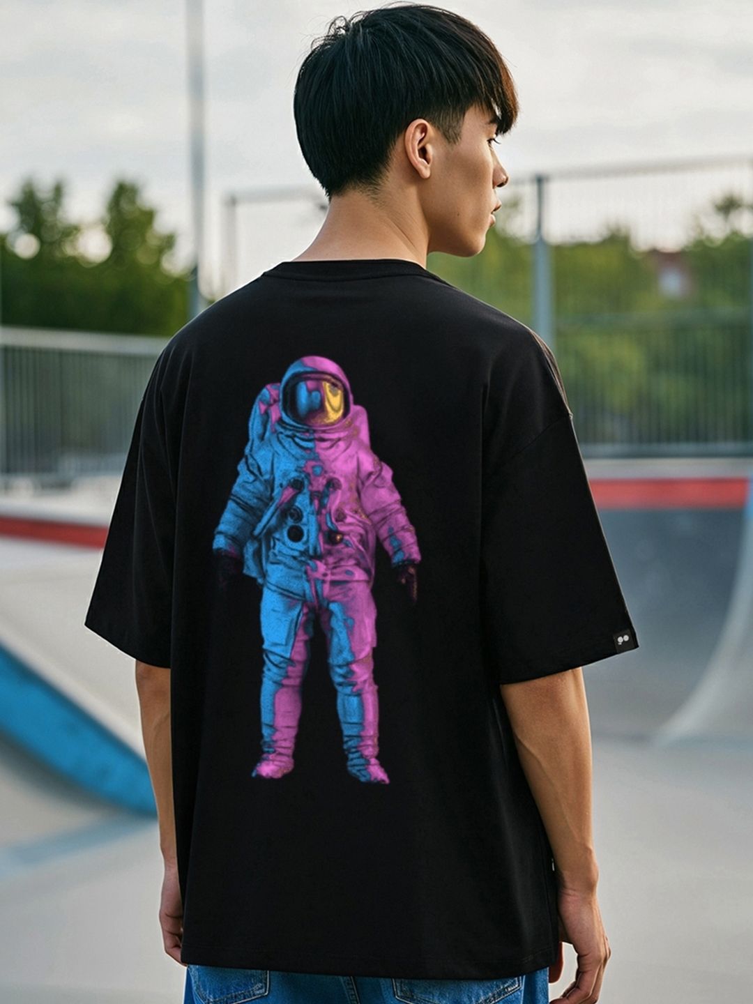 Bewakoof Men Black Printed Oversized T-shirt