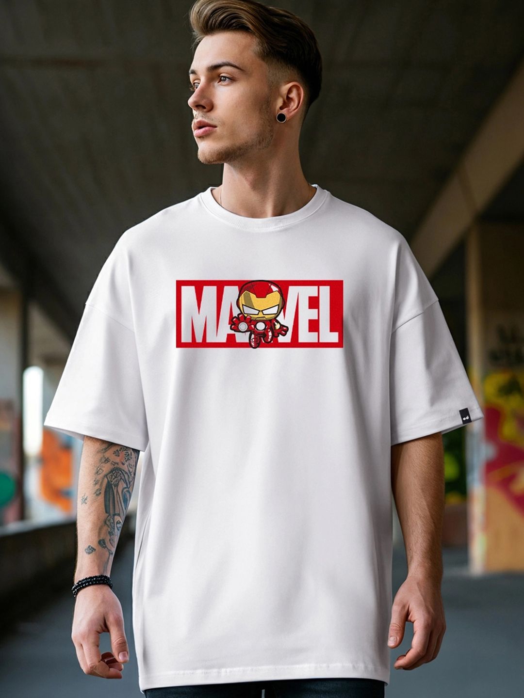Bewakoof Men Marvel Ironman Typography Oversized Cotton T-shirt