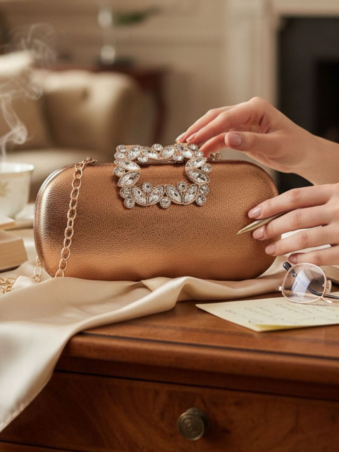 FOR THE BEAUTIFUL YOU Embellished Box Clutch