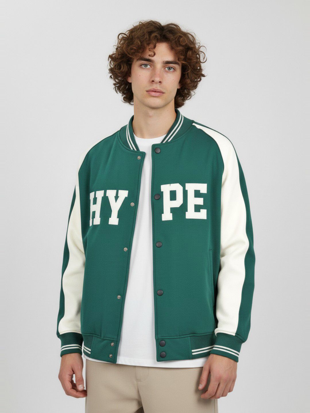 glitchez Typography Printed Varsity Jacket