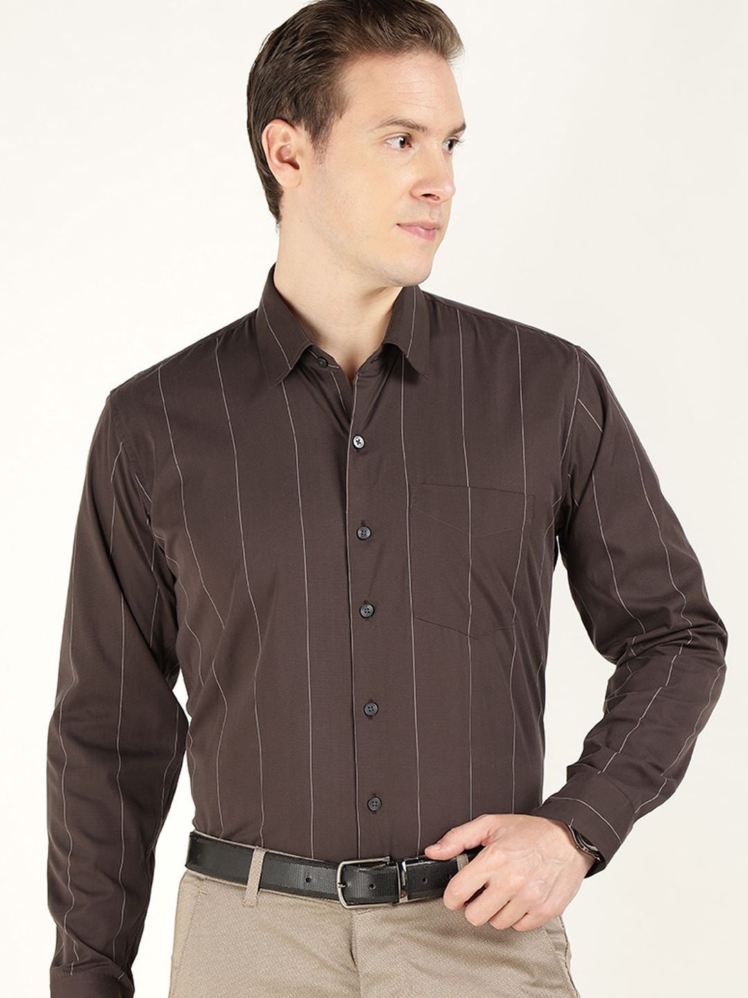 Hancock Men Slim Fit Striped Formal Shirt