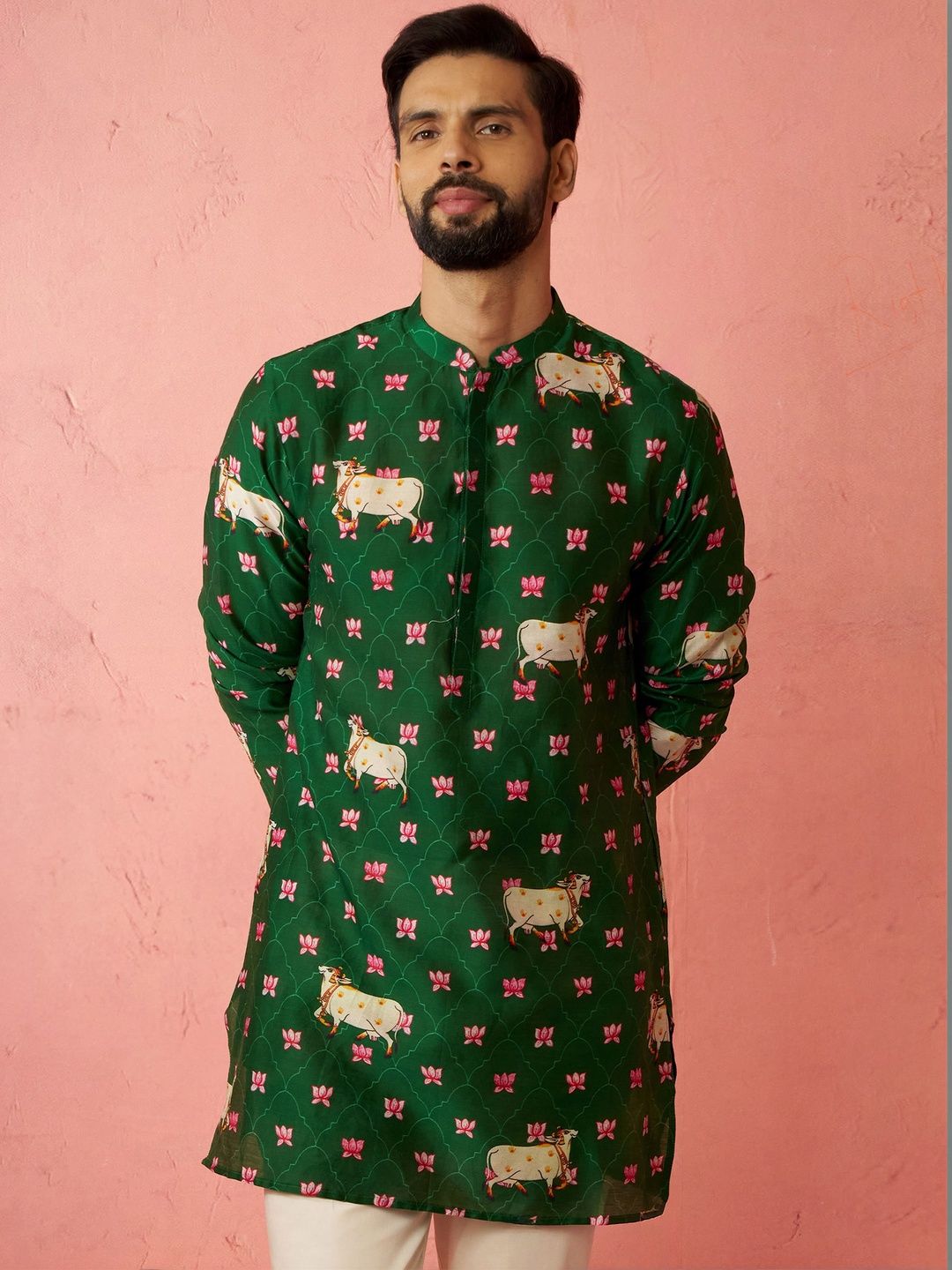 VASTRAMAY Men Printed Chanderi Silk Kurta