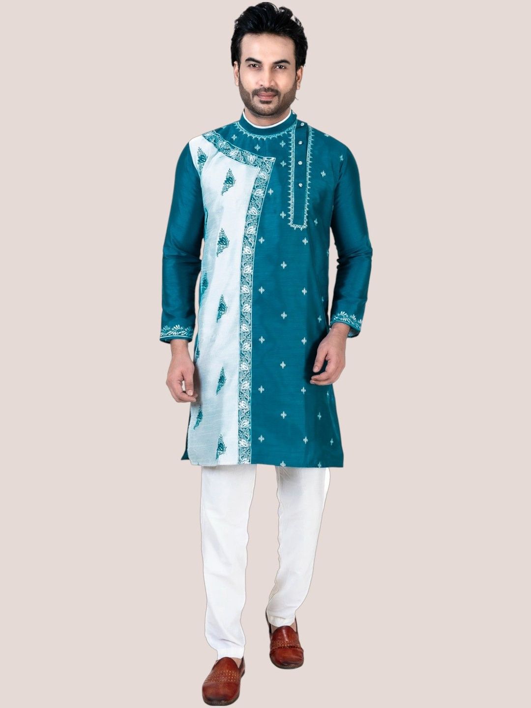 FRANSCART Men Geometric Embroidered Thread Work Kurta
