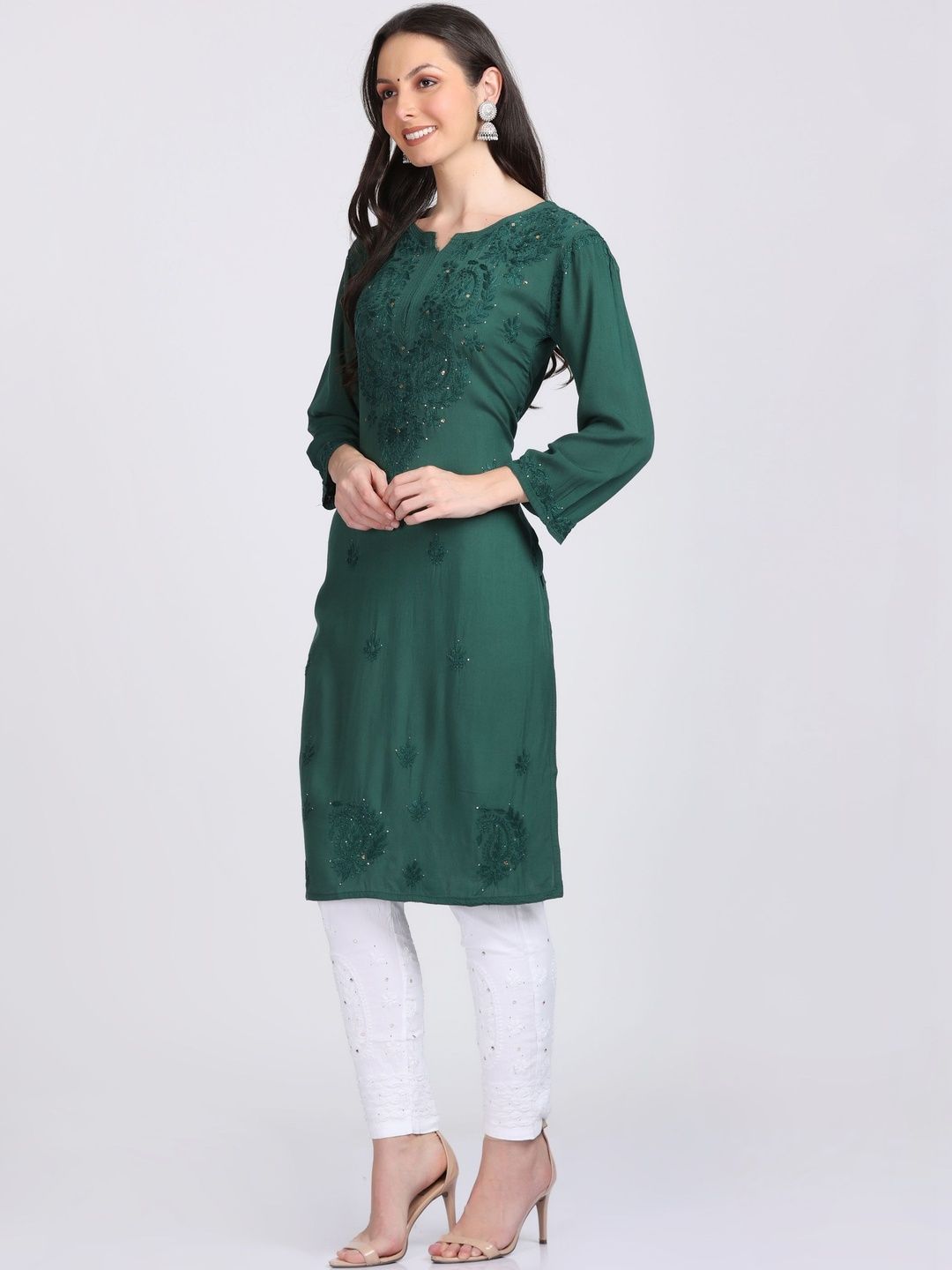KHAKA Women Ethnic Motifs Embroidered Chikankari Kurta